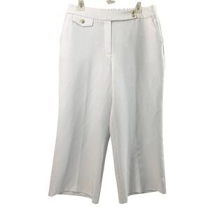 Cato Collection White Wide Leg Crop Pants Womens 16 Knit Gold Buttons Nautical